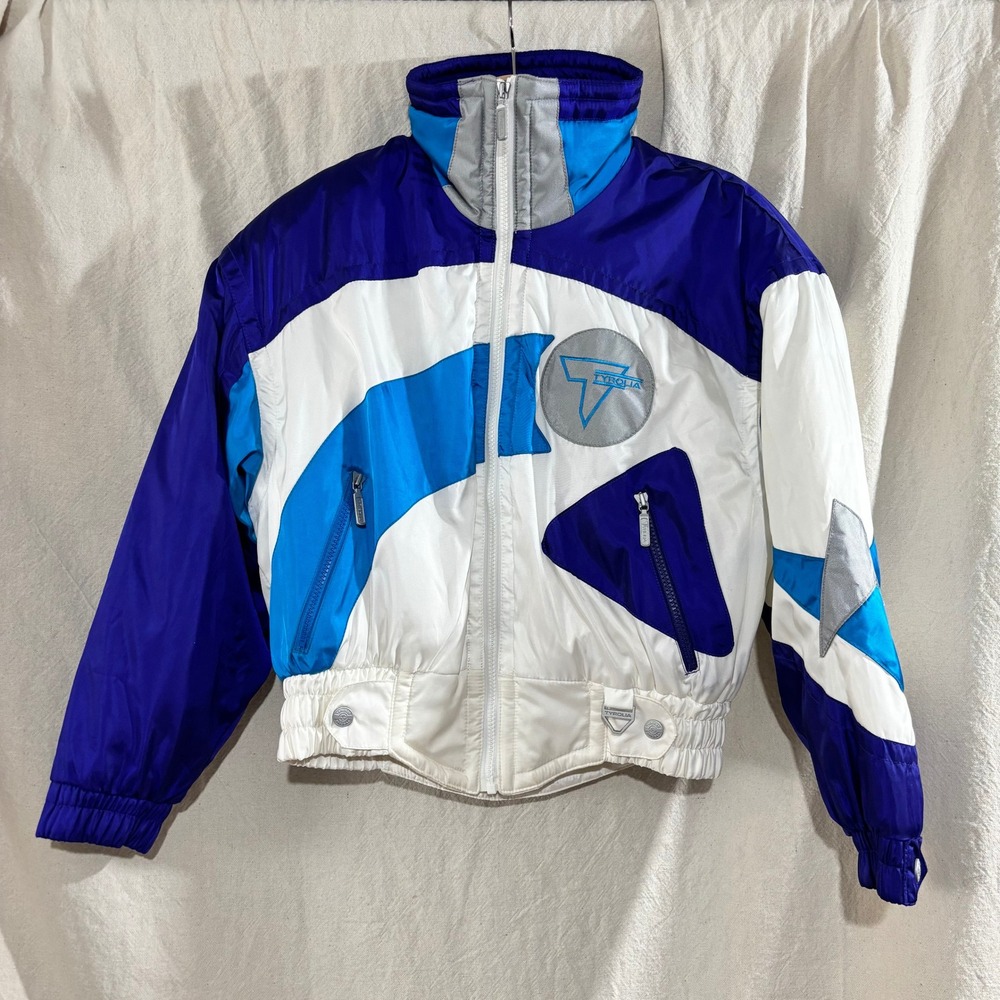 Vintage Tyrolia by Head Ski Jacket Womens Blue White 80s 90s Retro Colorblock